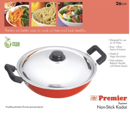 Premier Non Stick Kadai with SS lid 26cm - Image 2